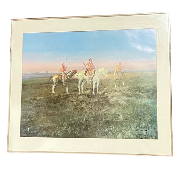 Ace Powell Native Americans At Sunset ART PRINT Numbered 692 Horses 22x26 Framed - Picture 2 of 7